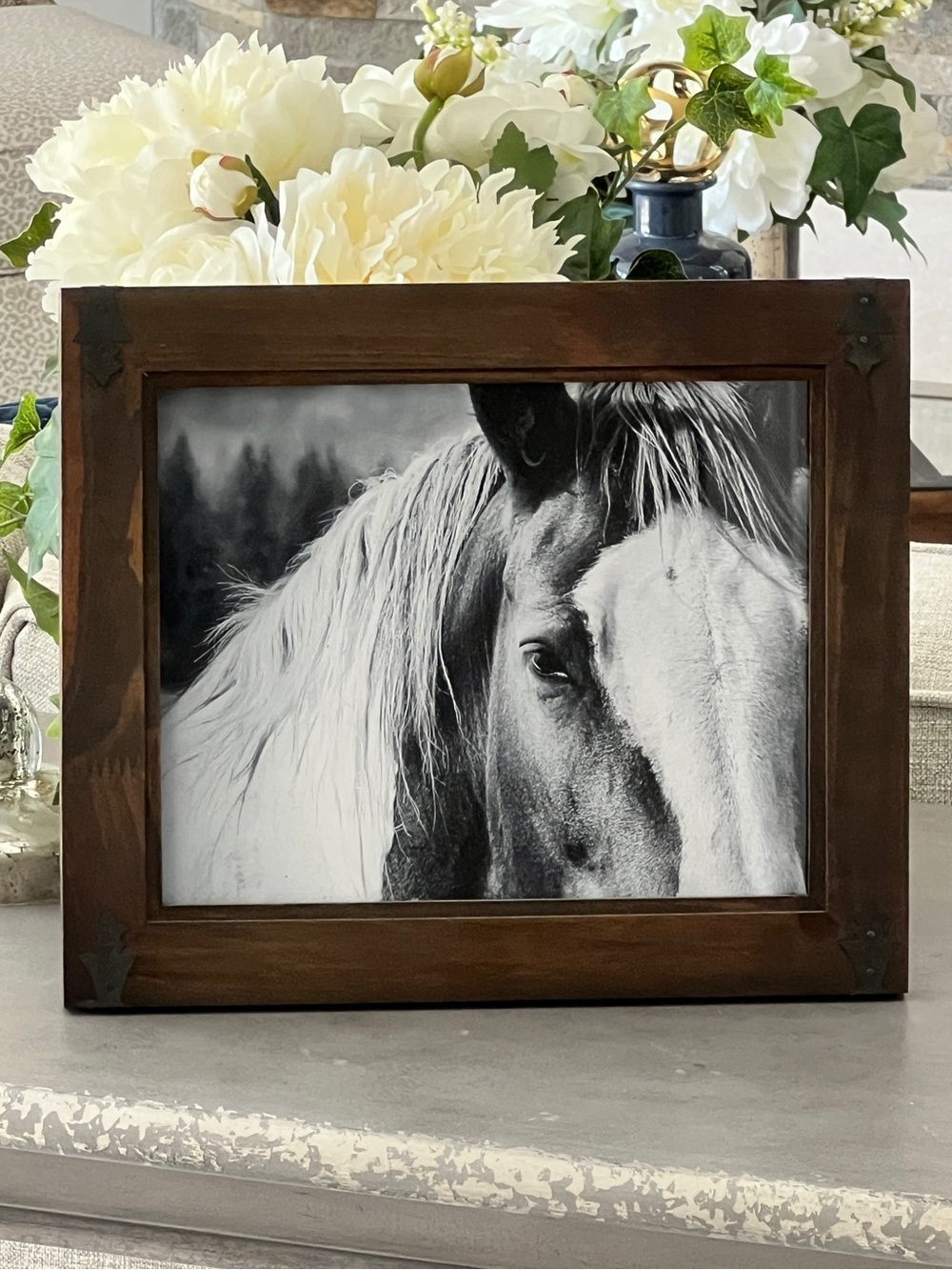 Rustic Brown Framed Horse Photo Art - Home Accents